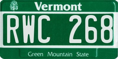VT license plate RWC268