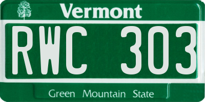 VT license plate RWC303