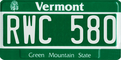 VT license plate RWC580