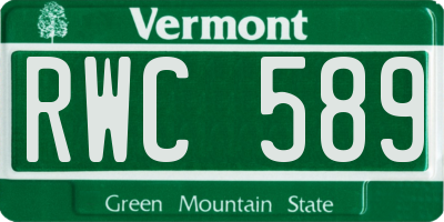 VT license plate RWC589
