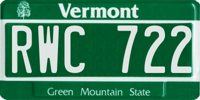 VT license plate RWC722