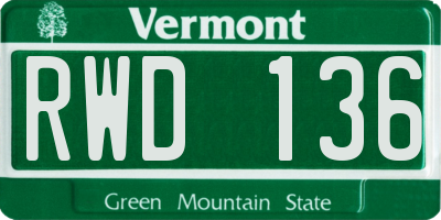 VT license plate RWD136