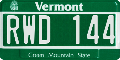 VT license plate RWD144
