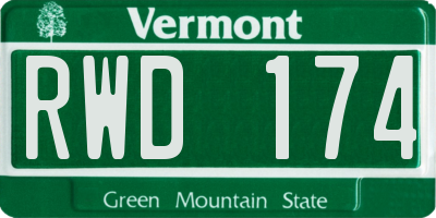 VT license plate RWD174