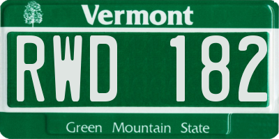 VT license plate RWD182