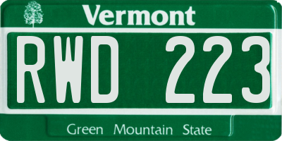 VT license plate RWD223