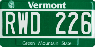 VT license plate RWD226