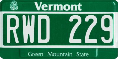 VT license plate RWD229