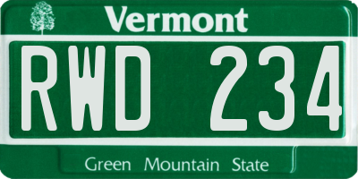 VT license plate RWD234