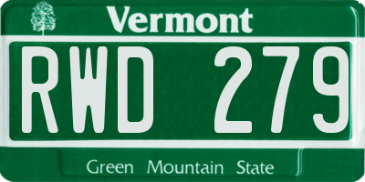 VT license plate RWD279
