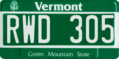 VT license plate RWD305