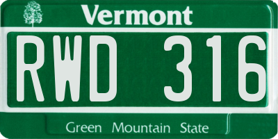 VT license plate RWD316
