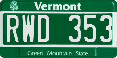 VT license plate RWD353