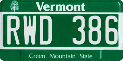 VT license plate RWD386