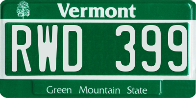 VT license plate RWD399