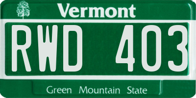 VT license plate RWD403