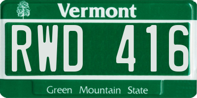 VT license plate RWD416