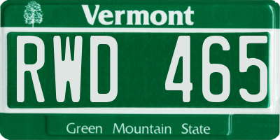 VT license plate RWD465