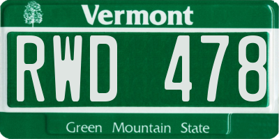 VT license plate RWD478
