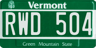 VT license plate RWD504