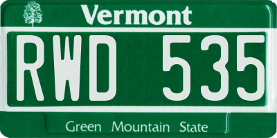 VT license plate RWD535