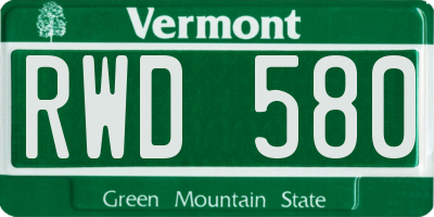 VT license plate RWD580