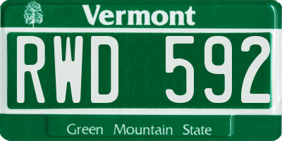 VT license plate RWD592