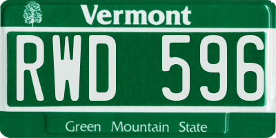 VT license plate RWD596