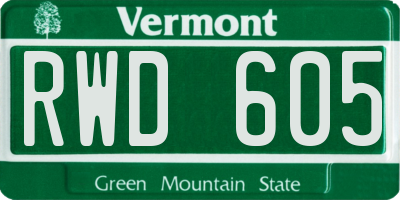 VT license plate RWD605