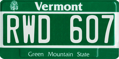 VT license plate RWD607