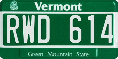 VT license plate RWD614