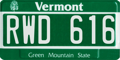 VT license plate RWD616