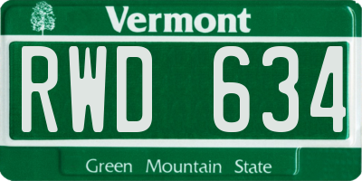 VT license plate RWD634