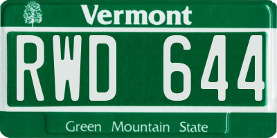 VT license plate RWD644
