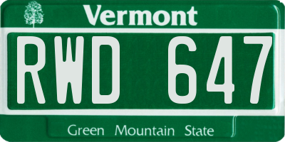 VT license plate RWD647