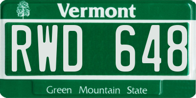 VT license plate RWD648