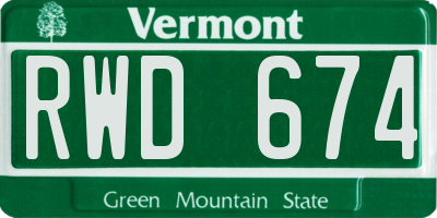 VT license plate RWD674