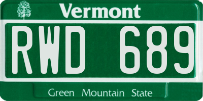 VT license plate RWD689