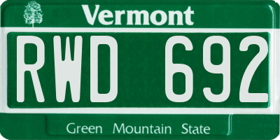 VT license plate RWD692