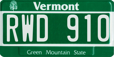 VT license plate RWD910