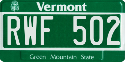 VT license plate RWF502