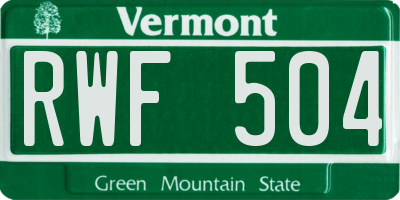 VT license plate RWF504