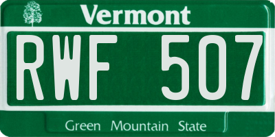 VT license plate RWF507