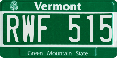 VT license plate RWF515