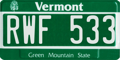 VT license plate RWF533