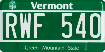 VT license plate RWF540