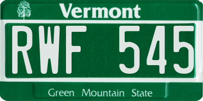 VT license plate RWF545
