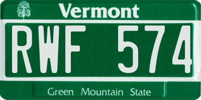 VT license plate RWF574