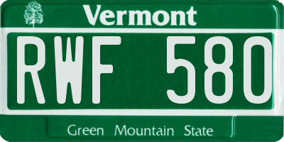 VT license plate RWF580