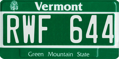 VT license plate RWF644